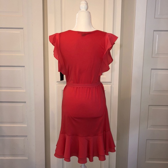 French Connection Coral Pink Flutter Hem dress - Picture 5 of 8